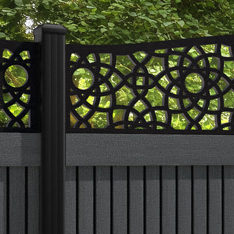 Virtis Ambar Curved Top Fence Panel - Dark Grey - with our aluminium posts