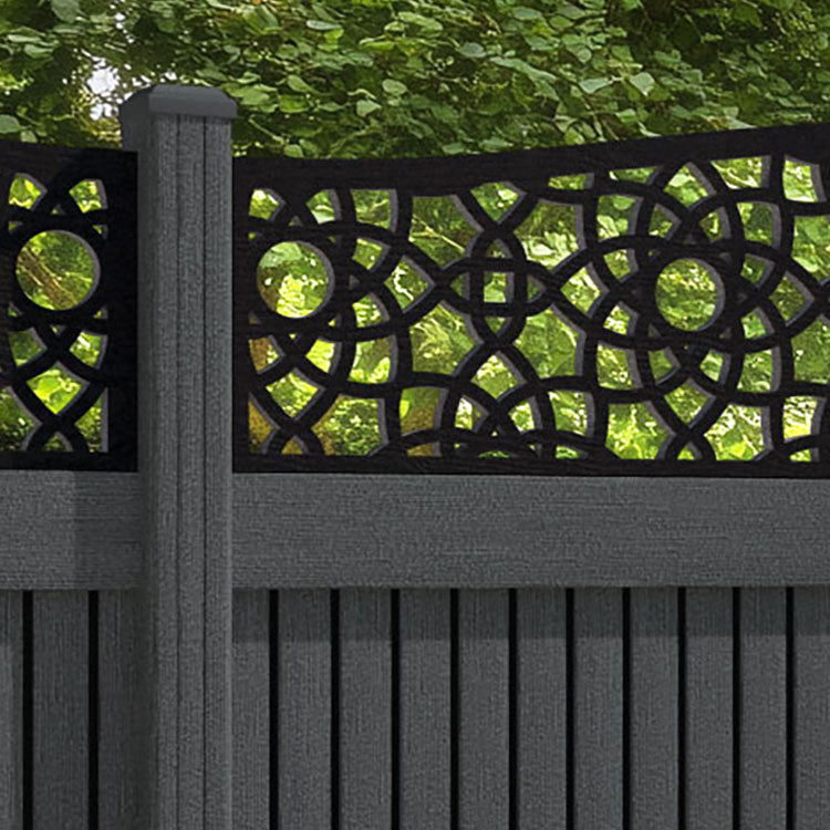 Virtis Ambar Curved Top Fence Panel - Dark Grey - with our composite posts