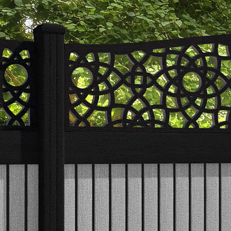 Virtis Ambar Curved Top Fence Panel - Light Grey - with our aluminium posts