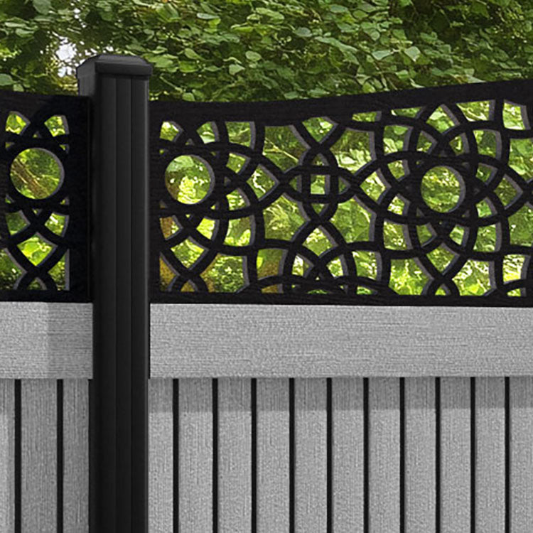 Virtis Ambar Curved Top Fence Panel - Light Grey - with our aluminium posts