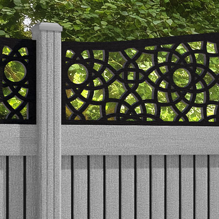 Virtis Ambar Curved Top Fence Panel - Light Grey - with our composite posts