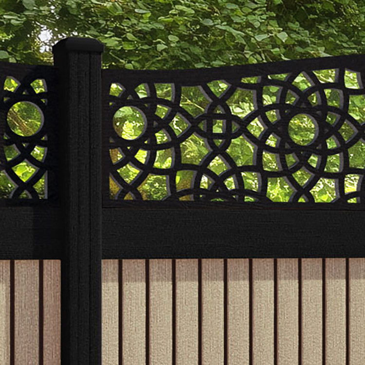 Virtis Ambar Curved Top Fence Panel - Light Oak - with our composite posts