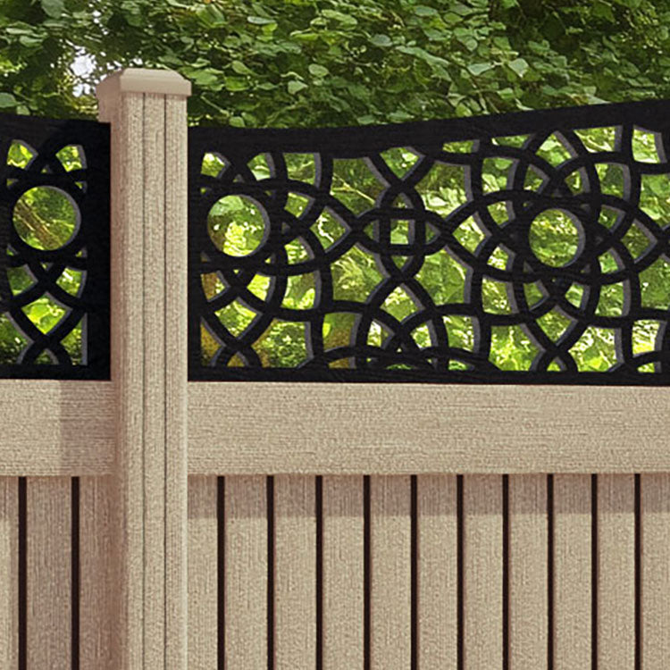 Virtis Ambar Curved Top Fence Panel - Light Oak - with our composite posts