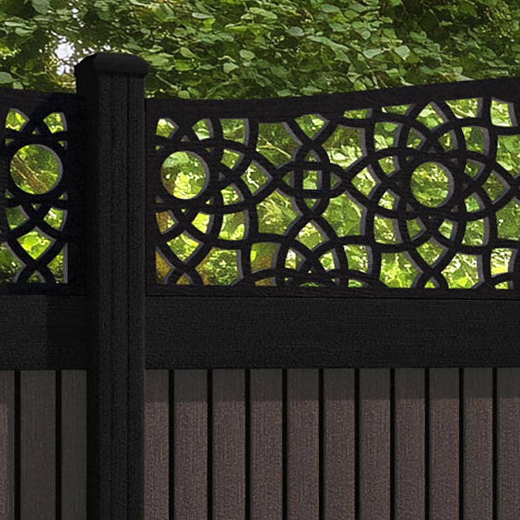 Virtis Ambar Curved Top Fence Panel - Mid Brown - with our composite posts