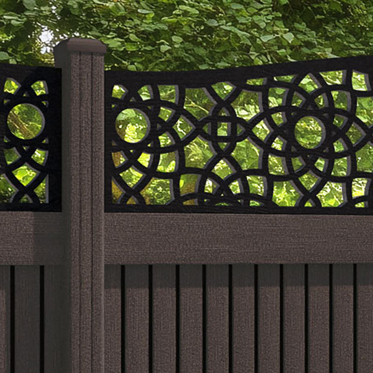 Virtis Ambar Curved Top Fence Panel - Mid Brown - with our composite posts