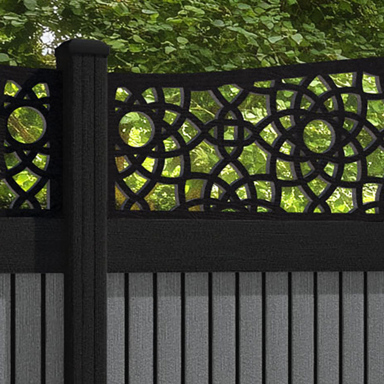 Virtis Ambar Curved Top Fence Panel - Mid Grey - with our aluminium posts