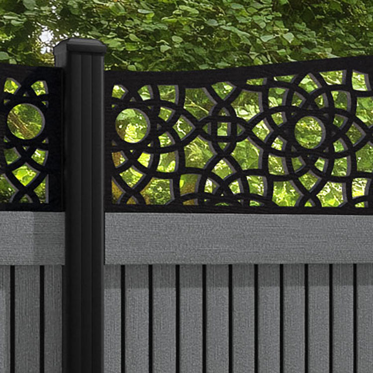 Virtis Ambar Curved Top Fence Panel - Mid Grey - with our aluminium posts