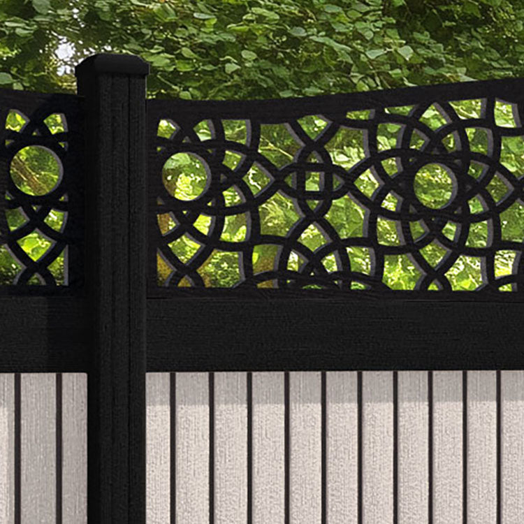 Virtis Ambar Curved Top Fence Panel - Mid Stone - with our composite posts