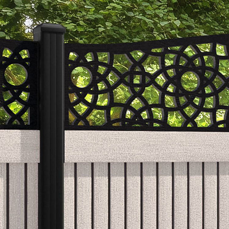 Virtis Ambar Curved Top Fence Panel - Mid Stone - with our aluminium posts