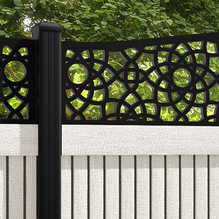 Virtis Ambar Curved Top Fence Panel - Light Stone - with our aluminium posts