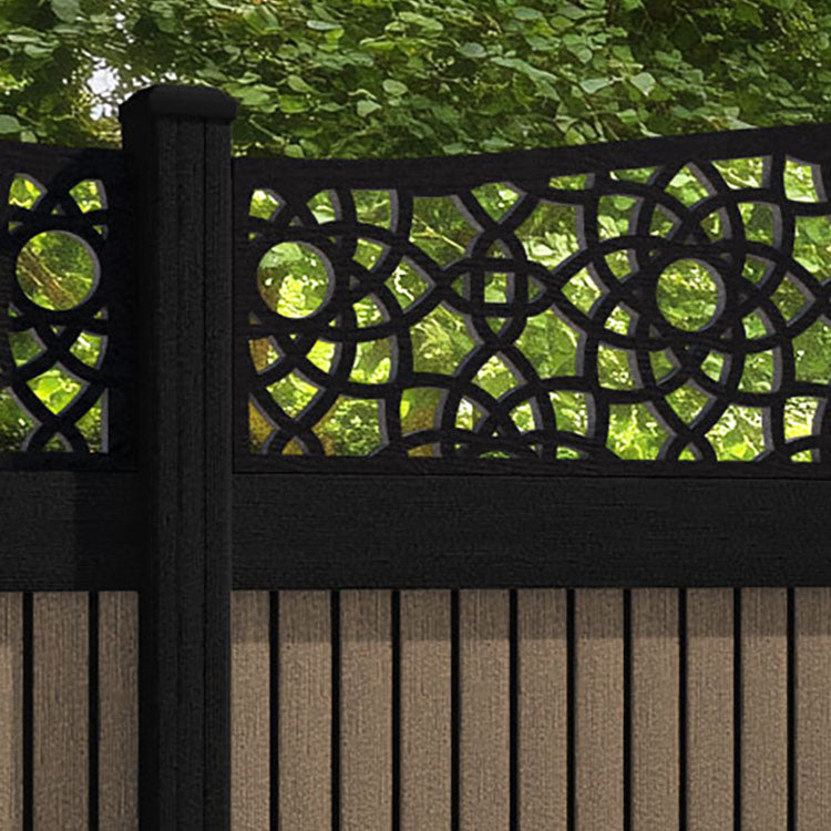 Virtis Ambar Curved Top Fence Panel - Teak - with our composite posts