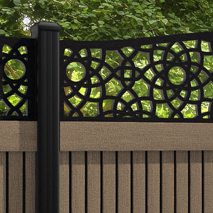 Virtis Ambar Curved Top Fence Panel - Teak - with our aluminium posts