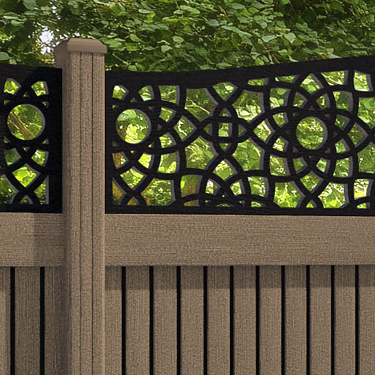 Virtis Ambar Curved Top Fence Panel - Teak - with our composite posts