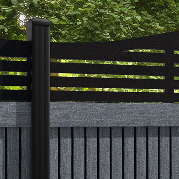 Virtis Aspen Curved Top Fence Panel - Anthracite - with our aluminium posts