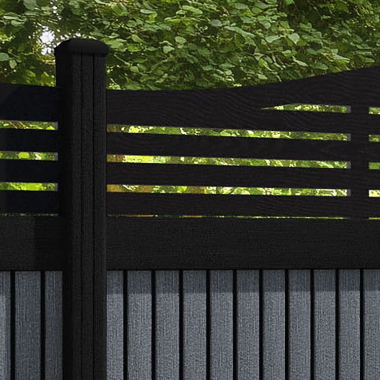 Virtis Aspen Curved Top Fence Panel - Anthracite - with our aluminium posts