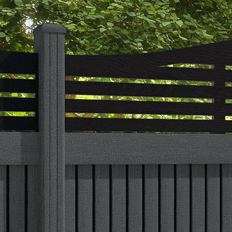 Virtis Aspen Curved Top Fence Panel - Dark Grey - with our composite posts
