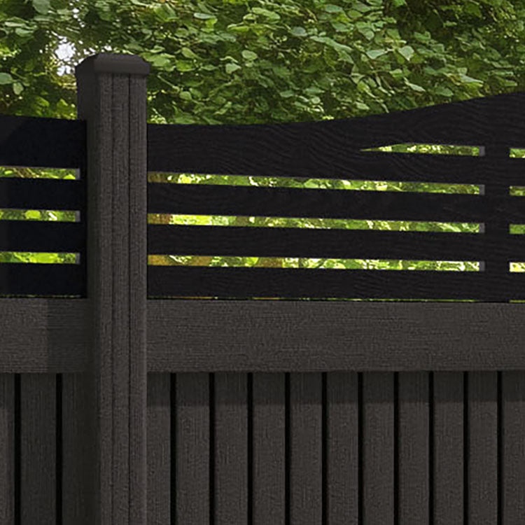 Virtis Aspen Curved Top Fence Panel - Dark Oak - with our composite posts