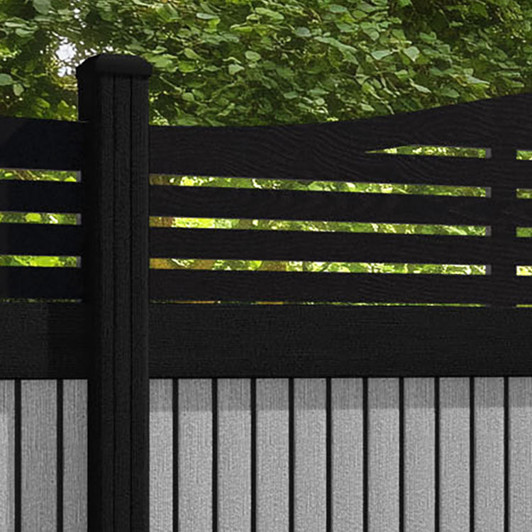 Virtis Aspen Curved Top Fence Panel - Light Grey - with our aluminium posts
