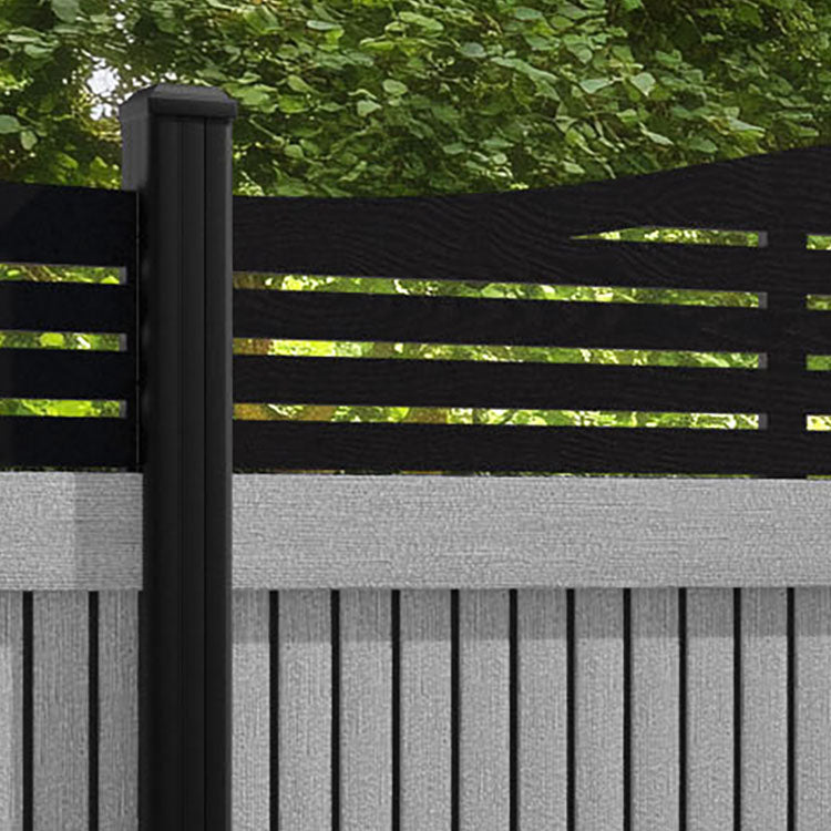 Virtis Aspen Curved Top Fence Panel - Light Grey - with our aluminium posts