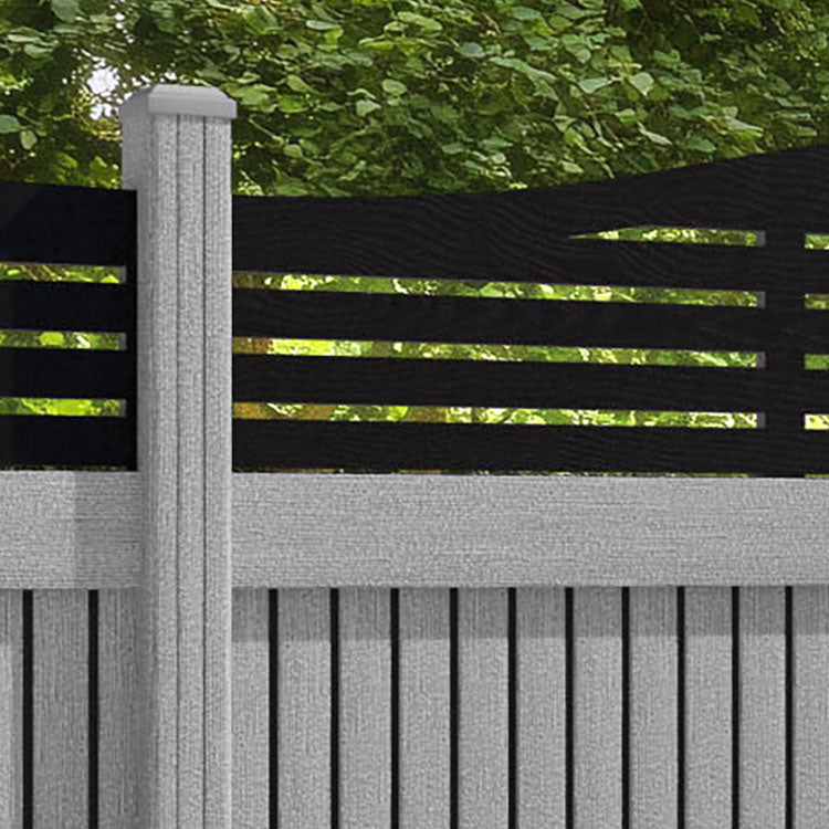 Virtis Aspen Curved Top Fence Panel - Light Grey - with our composite posts