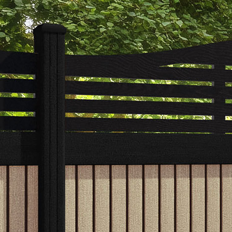 Virtis Aspen Curved Top Fence Panel - Light Oak - with our composite posts