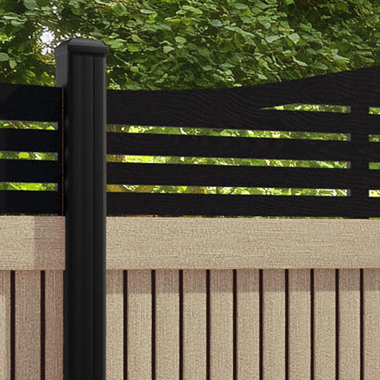 Virtis Aspen Curved Top Fence Panel - Light Oak - with our aluminium posts