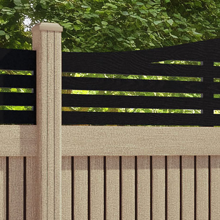 Virtis Aspen Curved Top Fence Panel - Light Oak - with our composite posts