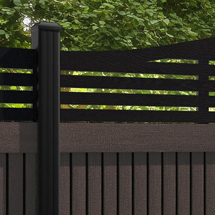 Virtis Aspen Curved Top Fence Panel - Mid Brown - with our aluminium posts