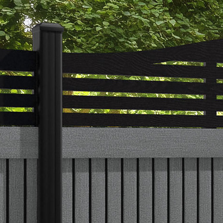 Virtis Aspen Curved Top Fence Panel - Mid Grey - with our aluminium posts