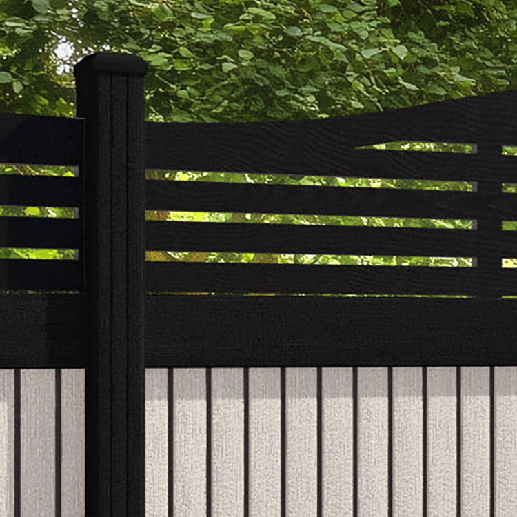Virtis Aspen Curved Top Fence Panel - Mid Stone - with our composite posts