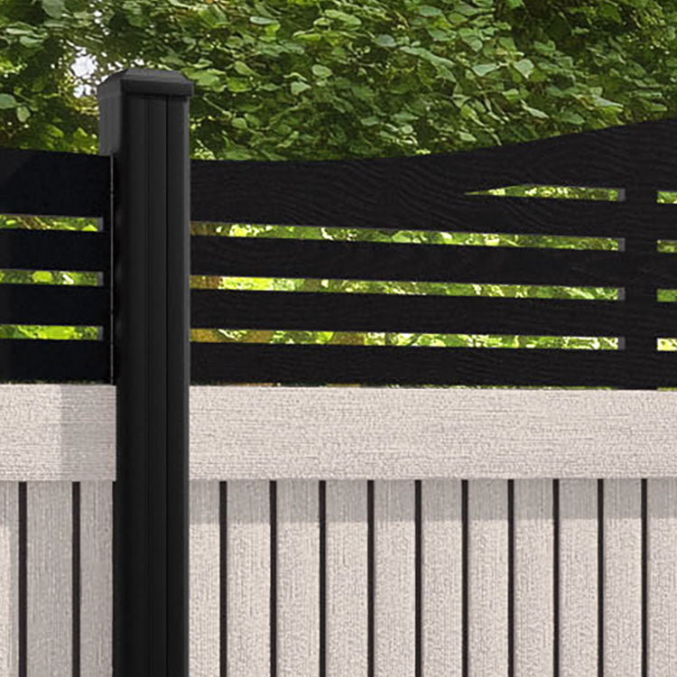 Virtis Aspen Curved Top Fence Panel - Mid Stone - with our aluminium posts