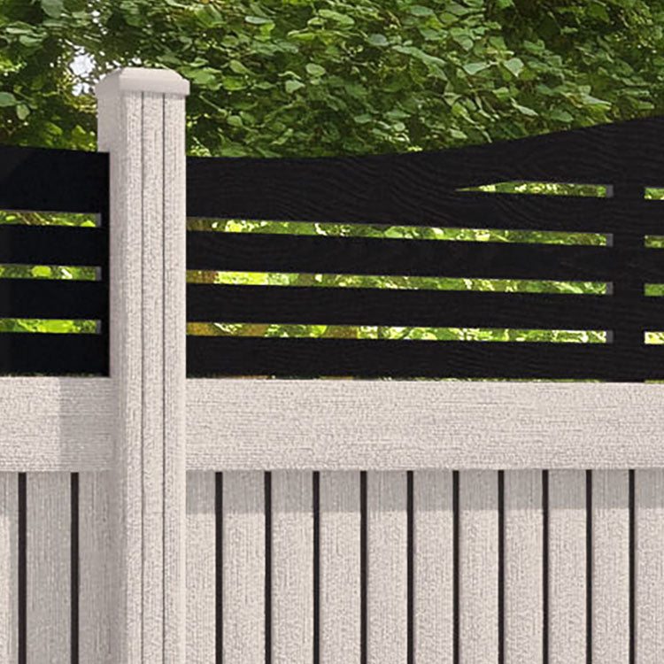 Virtis Aspen Curved Top Fence Panel - Mid Stone - with our composite posts
