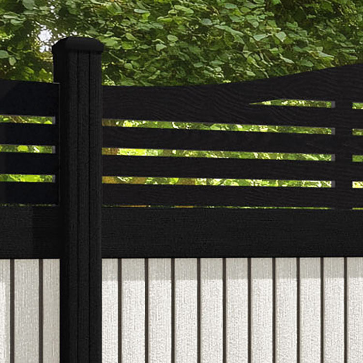 Virtis Aspen Curved Top Fence Panel - Light Stone - with our composite posts