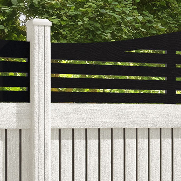 Virtis Aspen Curved Top Fence Panel - Light Stone - with our composite posts