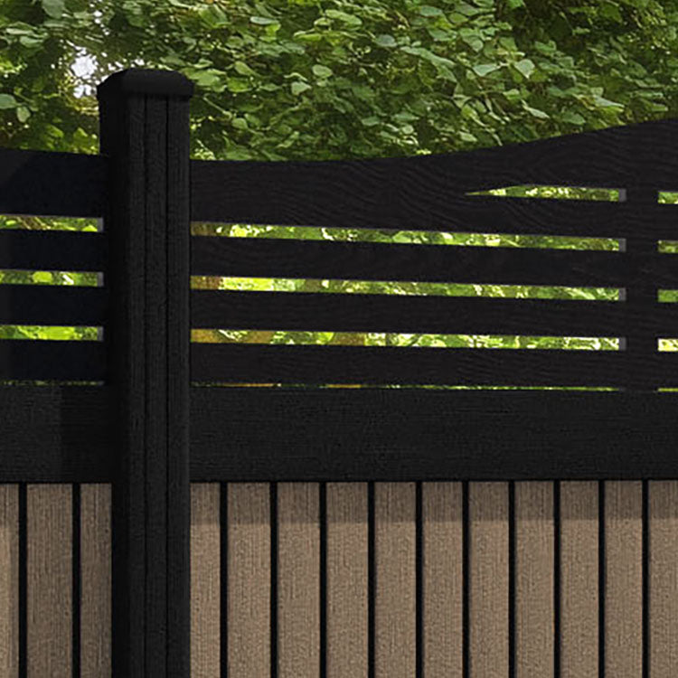 Virtis Aspen Curved Top Fence Panel - Teak - with our aluminium posts