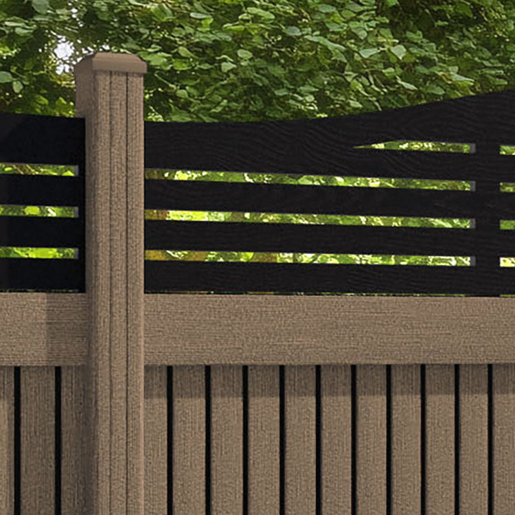 Virtis Aspen Curved Top Fence Panel - Teak - with our composite posts