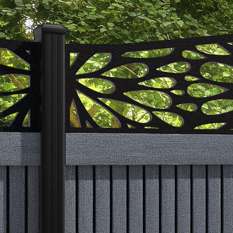 Virtis Blossom Curved Top Fence Panel - Anthracite - with our aluminium posts
