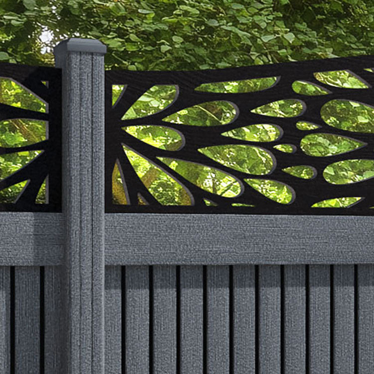 Virtis Blossom Curved Top Fence Panel - Anthracite - with our composite posts