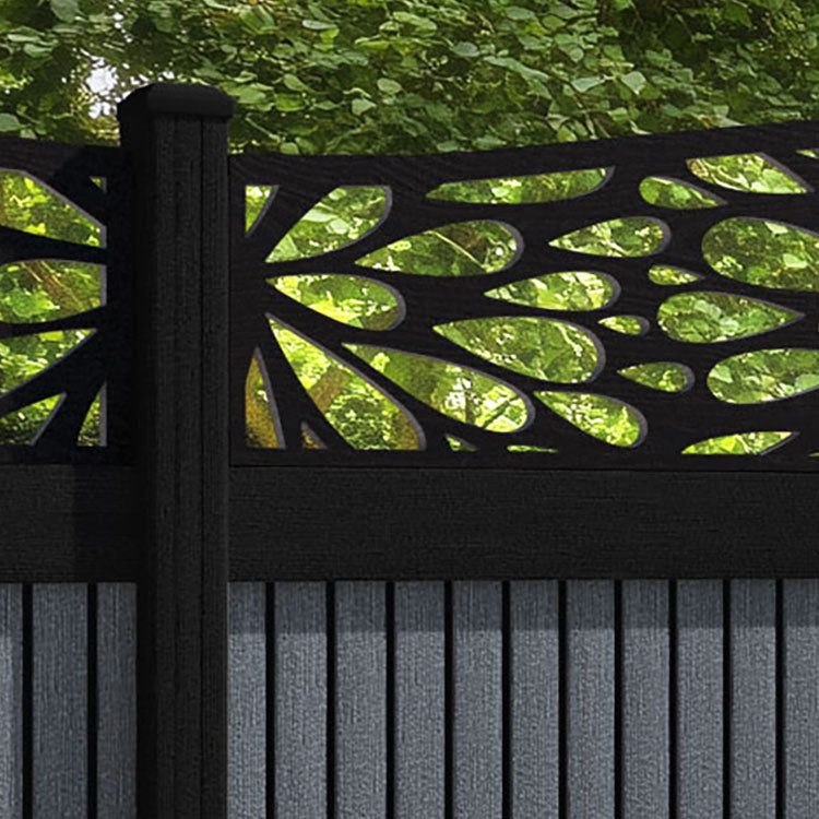 Virtis Blossom Curved Top Fence Panel - Anthracite - with our aluminium posts