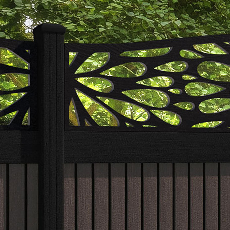 Virtis Blossom Curved Top Fence Panel - Mid Brown - with our composite posts