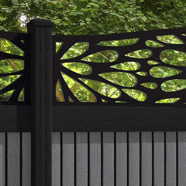 Virtis Blossom Curved Top Fence Panel - Mid Grey - with our composite posts