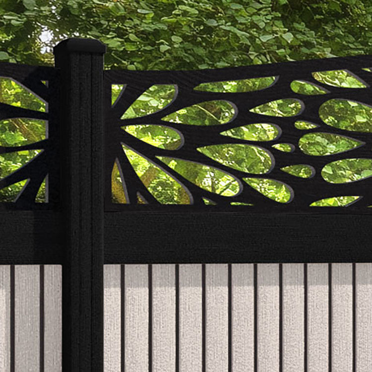 Virtis Blossom Curved Top Fence Panel - Mid Stone - with our aluminium posts