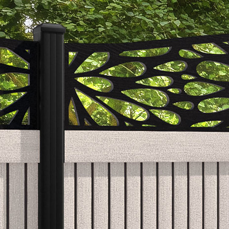 Virtis Blossom Curved Top Fence Panel - Mid Stone - with our aluminium posts