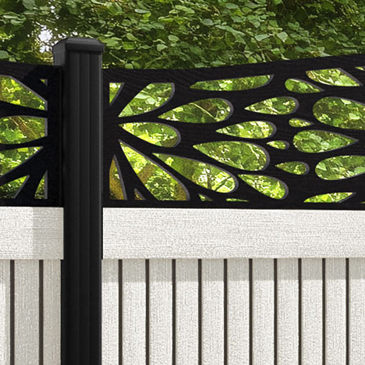 Virtis Blossom Curved Top Fence Panel - Light Stone - with our aluminium posts