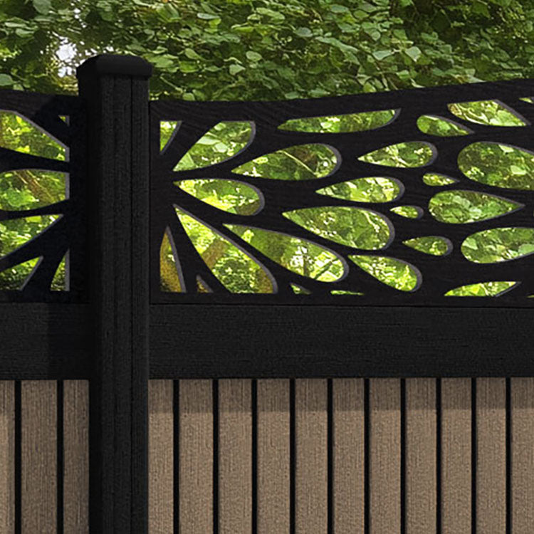 Virtis Blossom Curved Top Fence Panel - Teak - with our composite posts