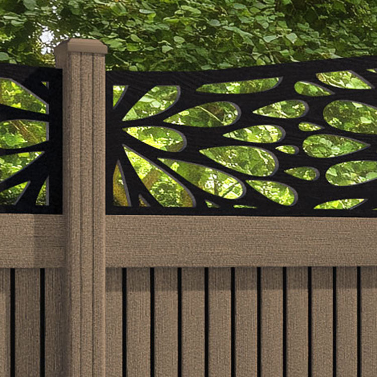 Virtis Blossom Curved Top Fence Panel - Teak - with our composite posts