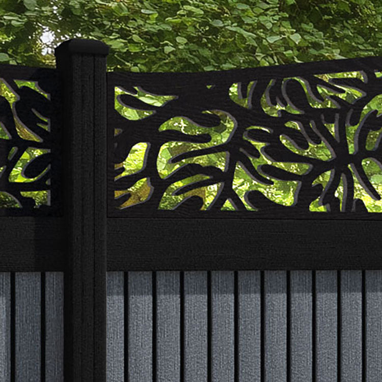 Virtis Botanic Curved Top Fence Panel - Anthracite - with our composite posts