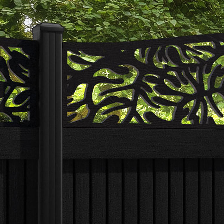 Virtis Botanic Curved Top Fence Panel - Black - with our aluminium posts