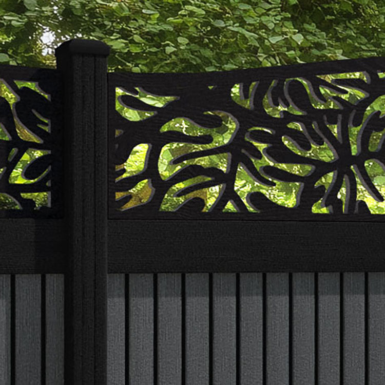 Virtis Botanic Curved Top Fence Panel - Dark Grey - with our composite posts