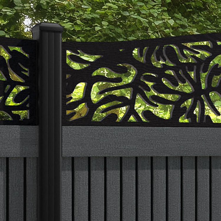 Virtis Botanic Curved Top Fence Panel - Dark Grey - with our aluminium posts